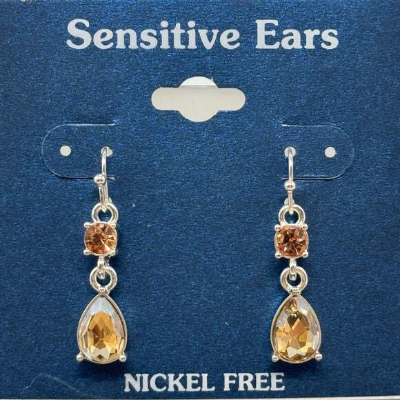 Silver Drop Crystal Stone dangling Citrine 1.5 in - Picture 1 of 5